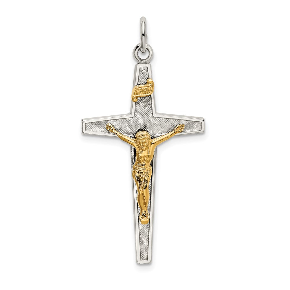Sterling Silver & Gold-plated Polished and Textured INRI Crucifix Pendant QC9099