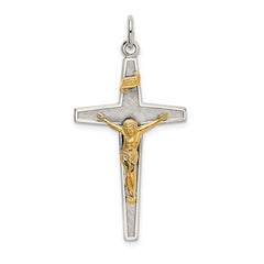 Sterling Silver & Gold-plated Polished and Textured INRI Crucifix Pendant QC9099