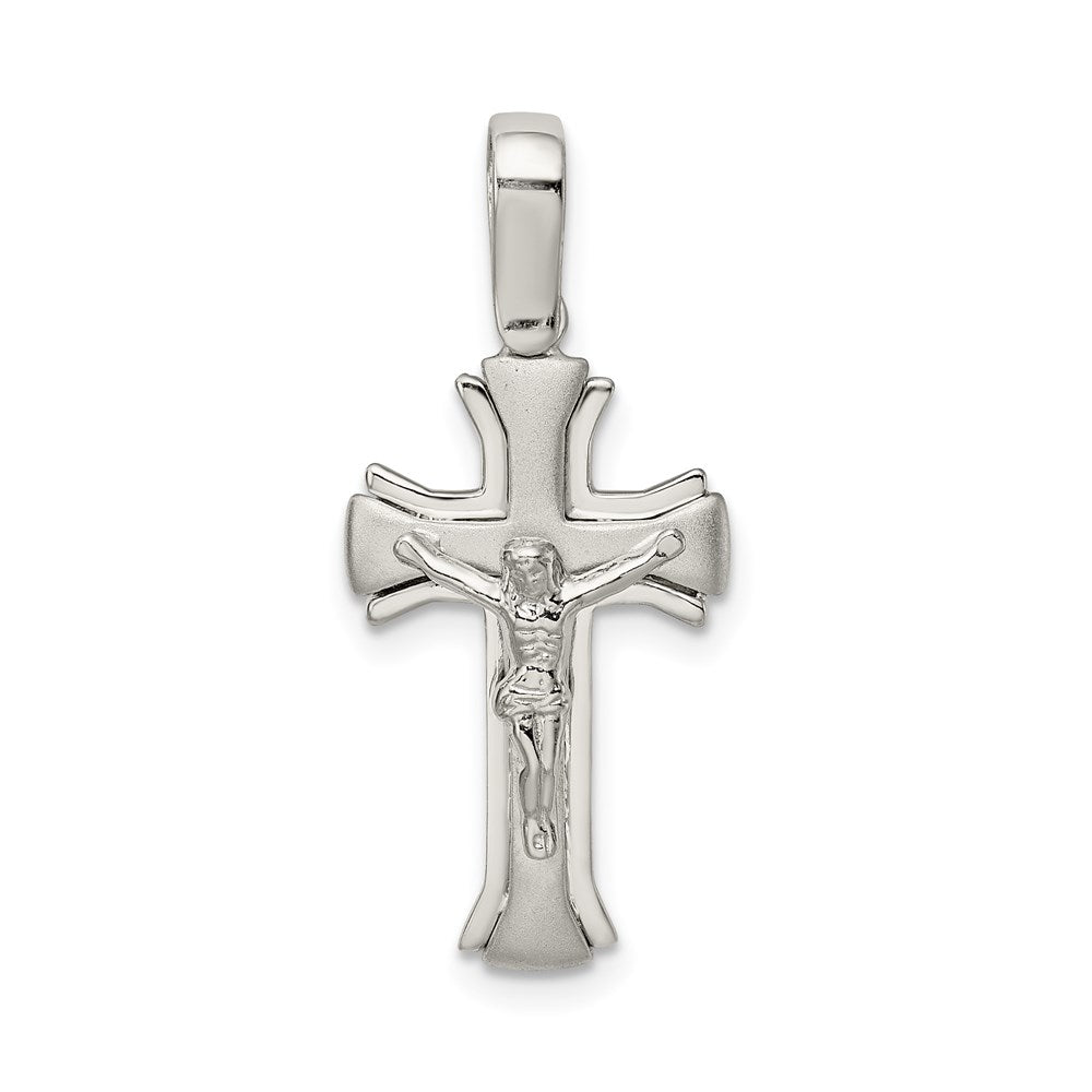 Sterling Silver Rhodium-plated Satin & Polished Crucifix Pendant QC9102