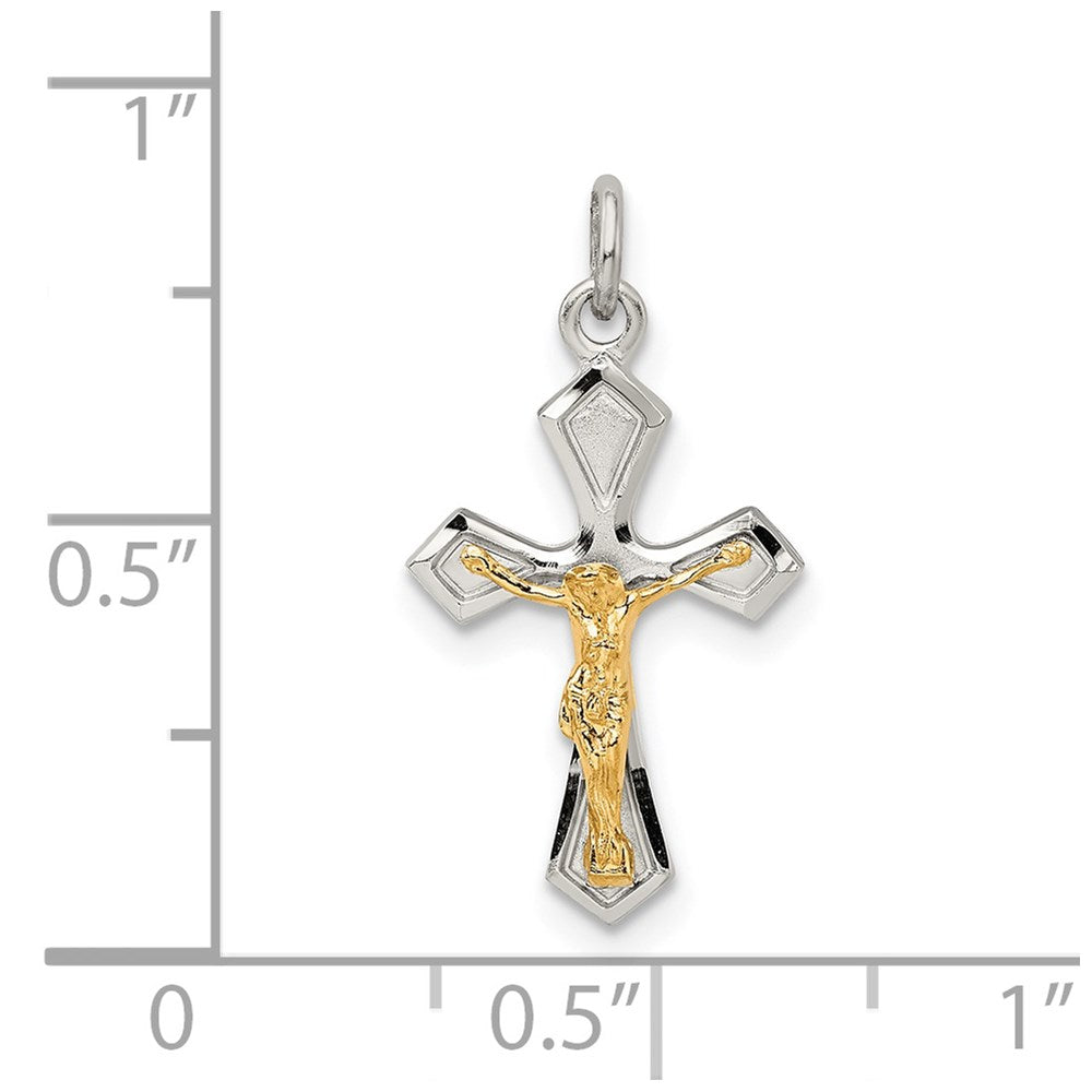 Sterling Silver & Gold-plated Polished Satin & D/C Crucifix Pendant QC9107