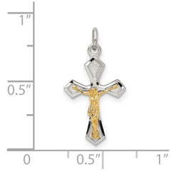 Sterling Silver & Gold-plated Polished Satin & D/C Crucifix Pendant QC9107