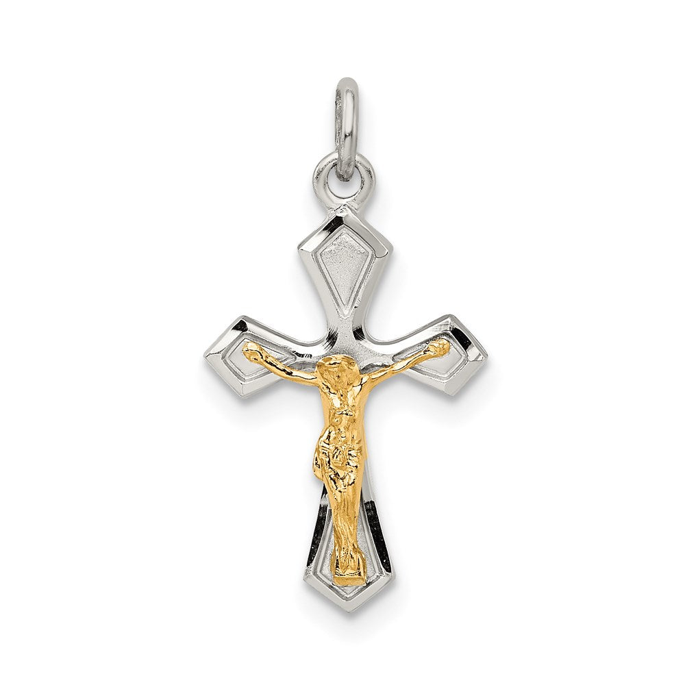 Sterling Silver & Gold-plated Polished Satin & D/C Crucifix Pendant QC9107