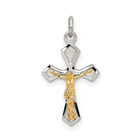 Sterling Silver & Gold-plated Polished Satin & D/C Crucifix Pendant QC9107