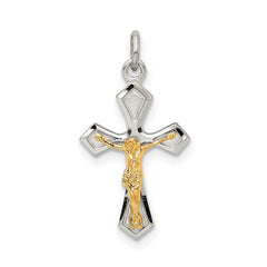 Sterling Silver & Gold-plated Polished Satin & D/C Crucifix Pendant QC9107