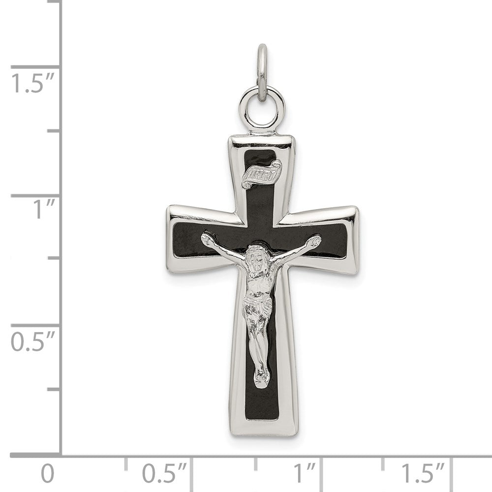 Sterling Silver Black Epoxy INRI Crucifix Pendant QC9108