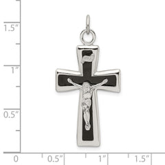 Sterling Silver Black Epoxy INRI Crucifix Pendant QC9108