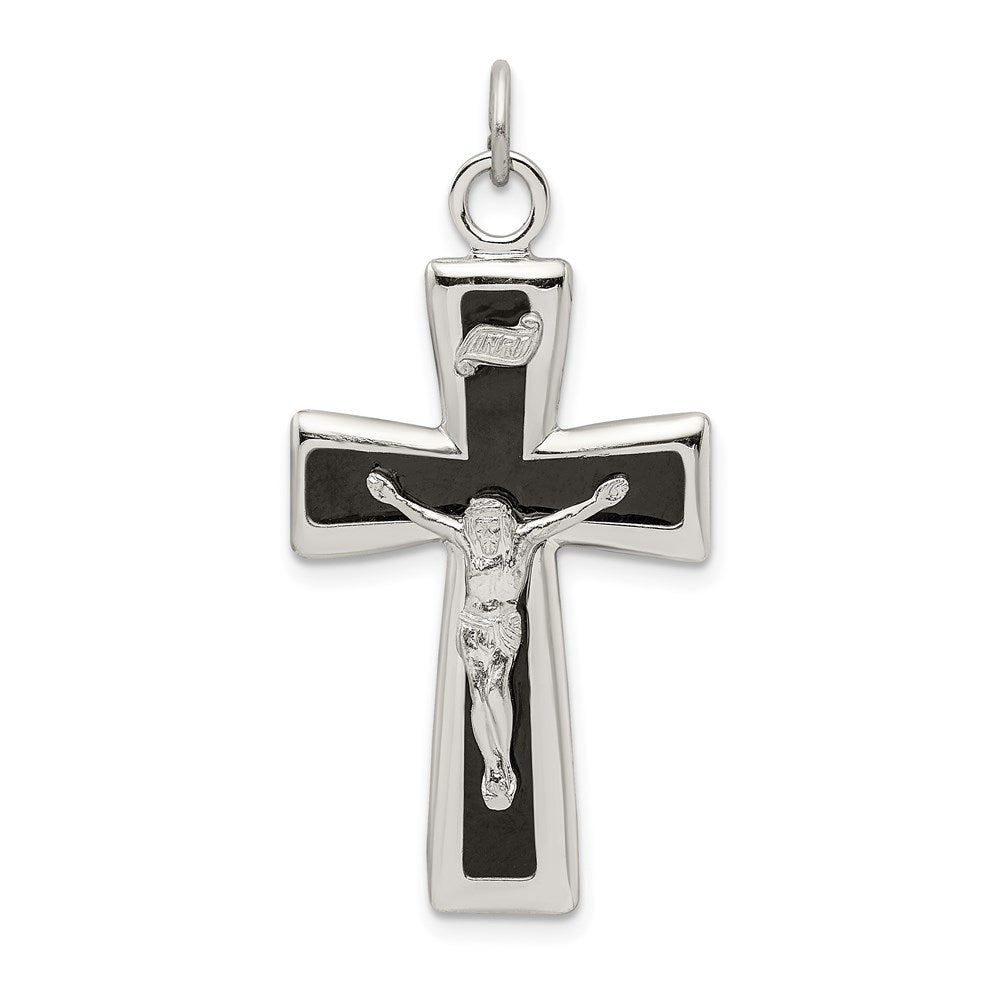Sterling Silver Black Epoxy INRI Crucifix Pendant QC9108