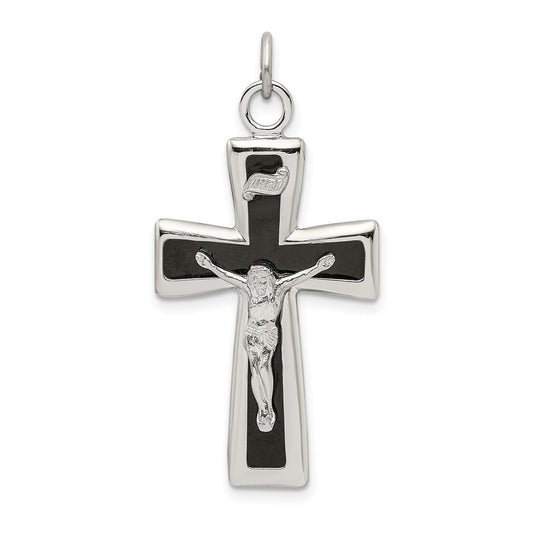 Sterling Silver Black Epoxy INRI Crucifix Pendant QC9108