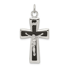 Sterling Silver Black Epoxy INRI Crucifix Pendant QC9108