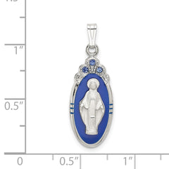Sterling Silver Satin & D/C Epoxy & Crystal Miraculous Medal Pendant QC9113
