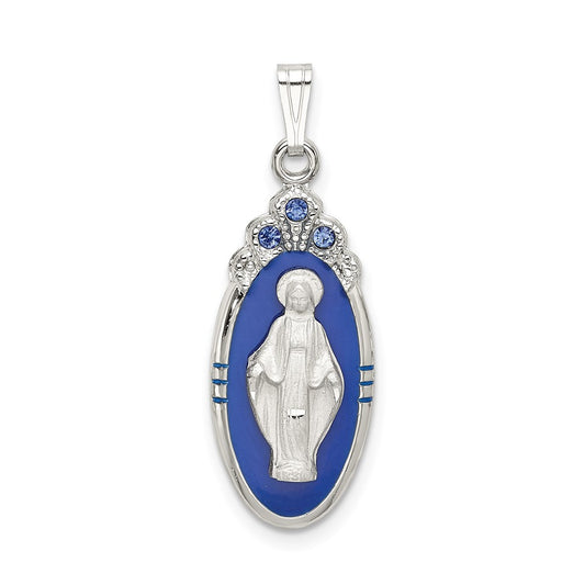 Sterling Silver Satin & D/C Epoxy & Crystal Miraculous Medal Pendant QC9113