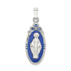Sterling Silver Satin & D/C Epoxy & Crystal Miraculous Medal Pendant QC9113