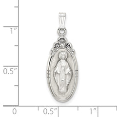 Sterling Silver White Epoxy & Crystal Miraculous Medal Pendant QC9114