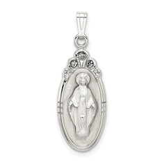 Sterling Silver White Epoxy & Crystal Miraculous Medal Pendant QC9114