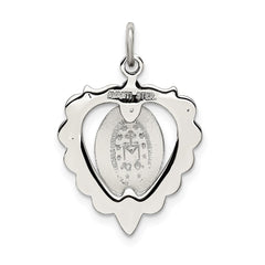 Sterling Silver Epoxy & Crystal Miraculous Medal Heart Pendant QC9115