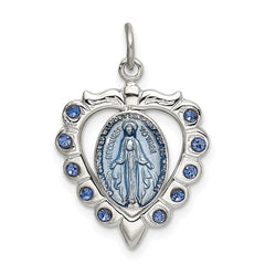 Sterling Silver Epoxy & Crystal Miraculous Medal Heart Pendant QC9115