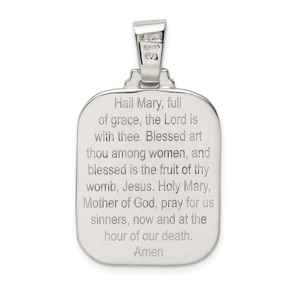Sterling Silver Satin & Polished Mary w/Hail Mary Prayer Pendant QC9116
