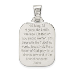 Sterling Silver Satin & Polished Mary w/Hail Mary Prayer Pendant QC9116