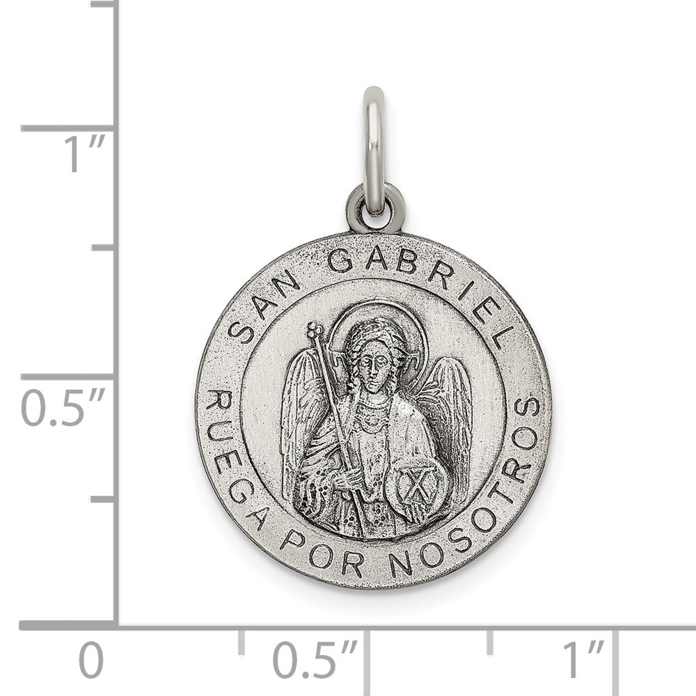 Sterling Silver Satin Antiqued Spanish St. Gabriel Medal Pendant QC9133