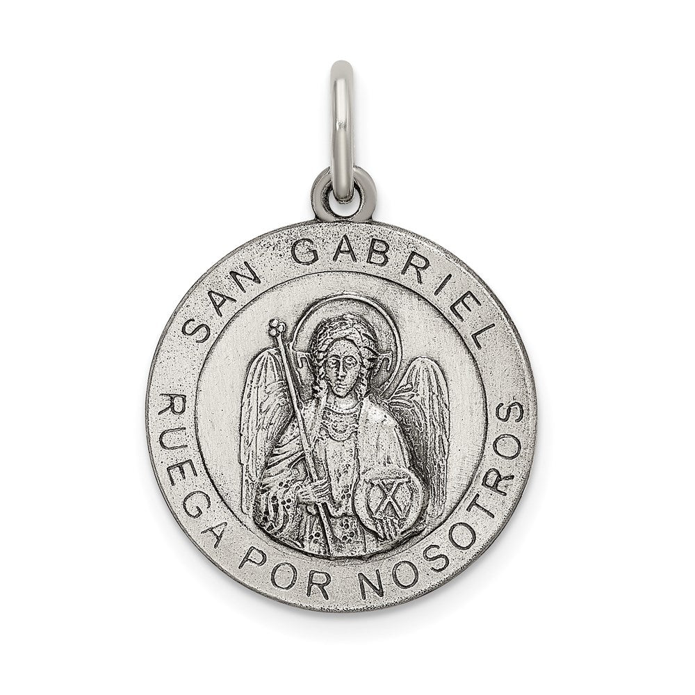 Sterling Silver Satin Antiqued Spanish St. Gabriel Medal Pendant QC9133