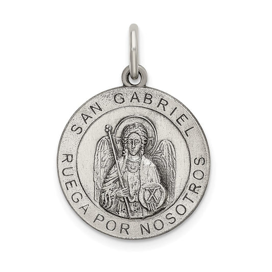 Sterling Silver Satin Antiqued Spanish St. Gabriel Medal Pendant QC9133
