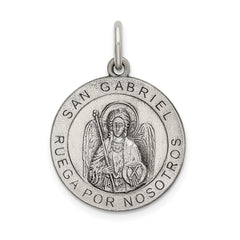 Sterling Silver Satin Antiqued Spanish St. Gabriel Medal Pendant QC9133