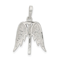 Sterling Silver Polished Wings And Cross Pendant QC9138