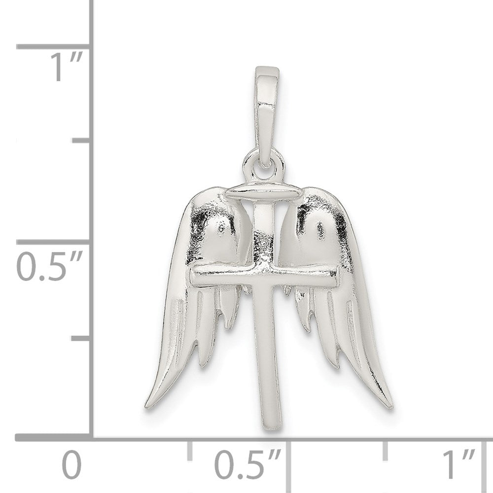 Sterling Silver Polished Wings And Cross Pendant QC9138