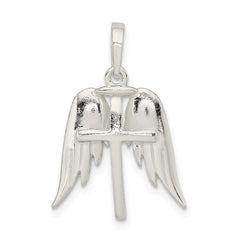 Sterling Silver Polished Wings And Cross Pendant QC9138