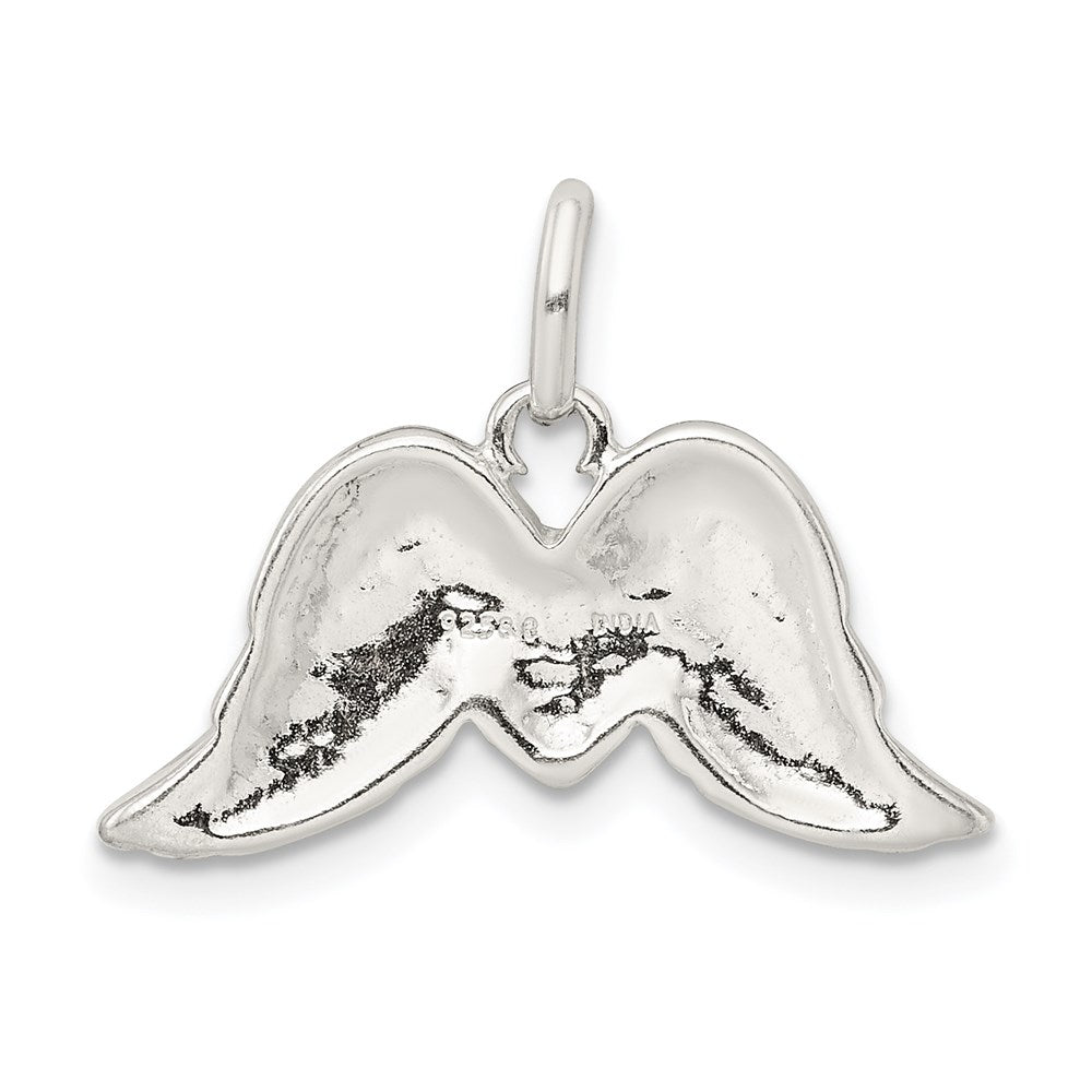 Sterling Silver Polished Enamel Glitter Fabric Heart w/Wings Pendant QC9139