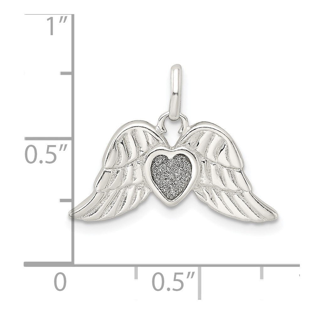 Sterling Silver Polished Enamel Glitter Fabric Heart w/Wings Pendant QC9139