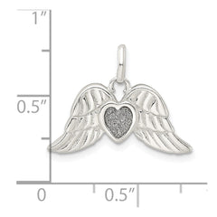 Sterling Silver Polished Enamel Glitter Fabric Heart w/Wings Pendant QC9139