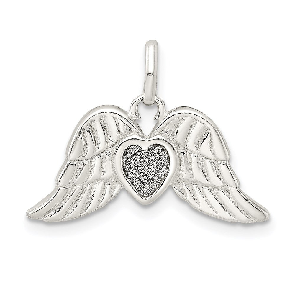 Sterling Silver Polished Enamel Glitter Fabric Heart w/Wings Pendant QC9139
