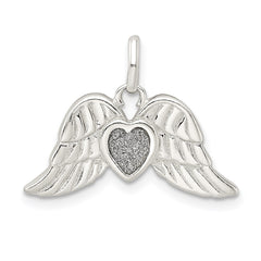 Sterling Silver Polished Enamel Glitter Fabric Heart w/Wings Pendant QC9139