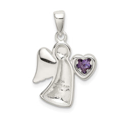 Sterling Silver Angel w/Purple CZ Heart Pendant QC9144