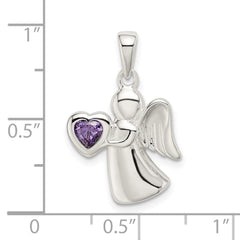 Sterling Silver Angel w/Purple CZ Heart Pendant QC9144