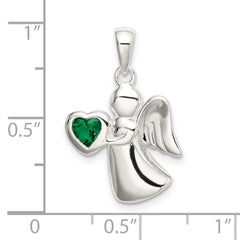 Sterling Silver Angel w/Dark Green CZ Heart Pendant QC9145