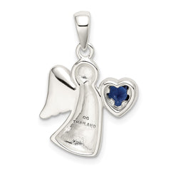 Sterling Silver Angel w/Dark Blue CZ Heart Pendant QC9146