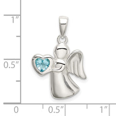 Sterling Silver Angel w/Light Blue CZ Heart Pendant QC9147