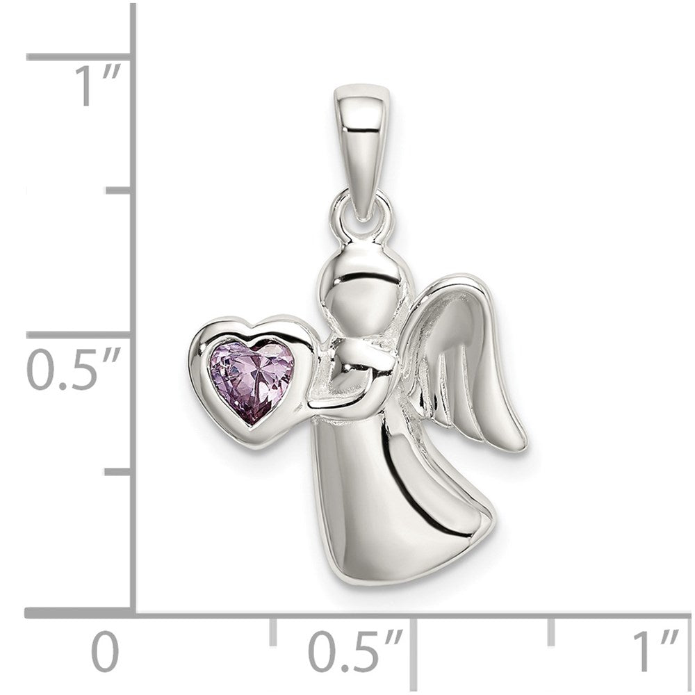 Sterling Silver Angel w/Light Purple CZ Heart Pendant QC9148