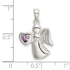 Sterling Silver Angel w/Light Purple CZ Heart Pendant QC9148