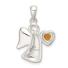 Sterling Silver Angel w/Yellow CZ Heart Pendant QC9149