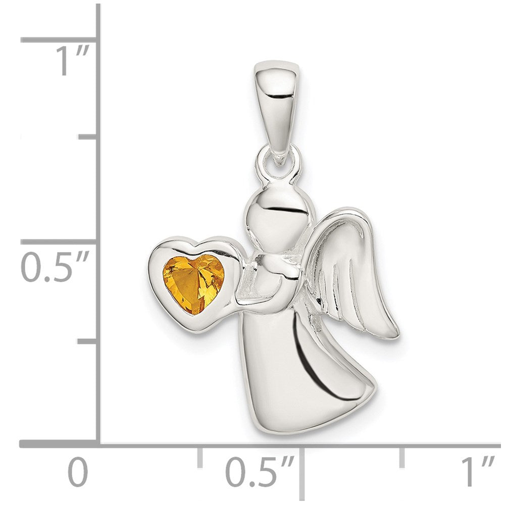 Sterling Silver Angel w/Yellow CZ Heart Pendant QC9149