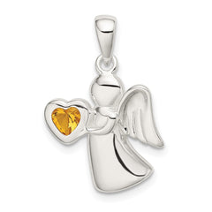 Sterling Silver Angel w/Yellow CZ Heart Pendant QC9149