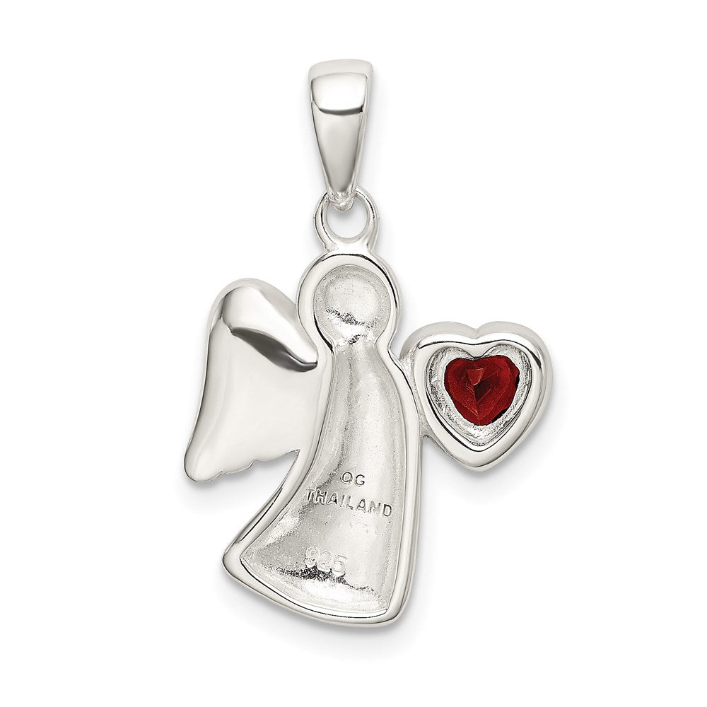 Sterling Silver Angel w/Dark Red CZ Heart Pendant QC9151