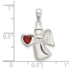 Sterling Silver Angel w/Dark Red CZ Heart Pendant QC9151