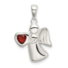 Sterling Silver Angel w/Dark Red CZ Heart Pendant QC9151