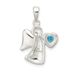 Sterling Silver Angel w/Blue CZ Heart Pendant QC9152
