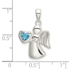 Sterling Silver Angel w/Blue CZ Heart Pendant QC9152