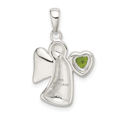Sterling Silver Angel w/Light Green CZ Heart Pendant QC9153